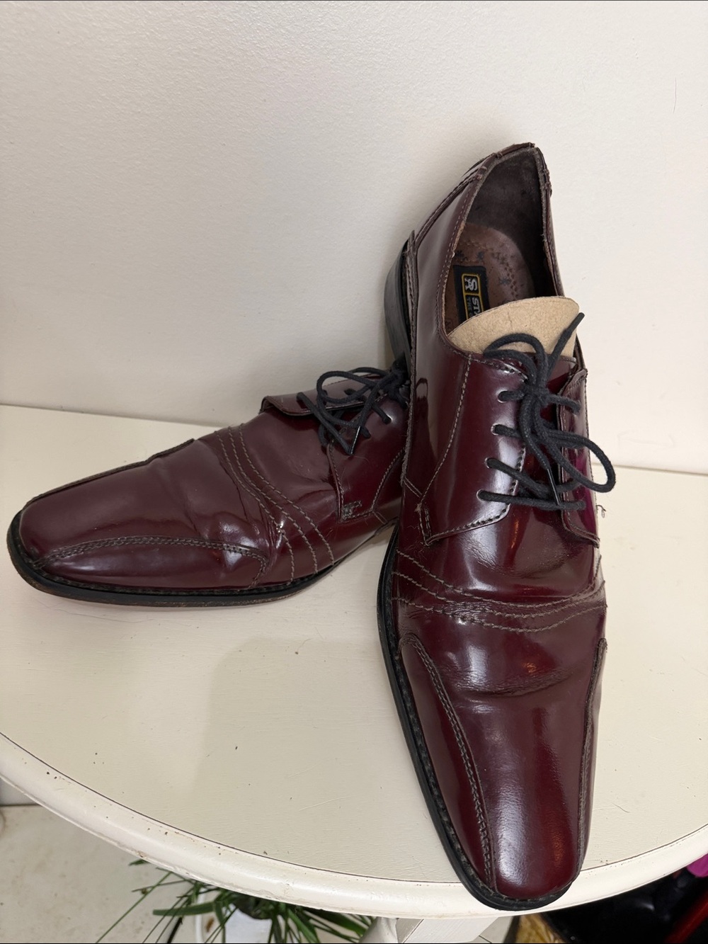 Stacy Adams Burgundy Leather Lace-Up Oxfords, Size: 13